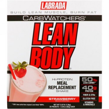 Labrada Nutrition, リーンボディ、 ハイプロテイン 食事代用シェイク、ストロベリーアイスクリーム、20 袋、各 2.29 oz (65 g) (Discontinued Item)