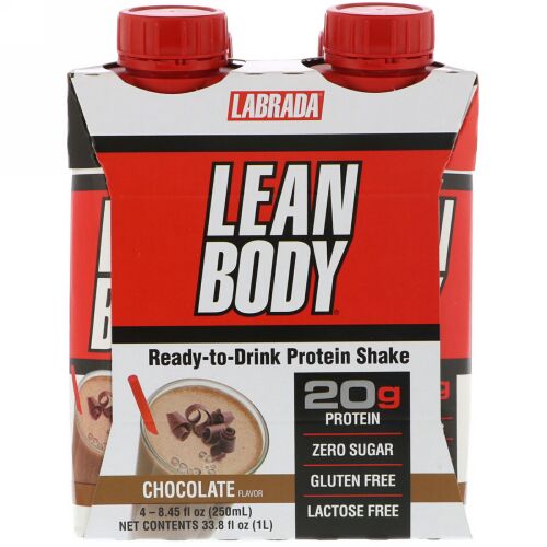 Labrada Nutrition, リーンボディ、すぐに飲めるプロテインシェイク、チョコレート、4本、各8.45液量オンス（250ml） (Discontinued Item)