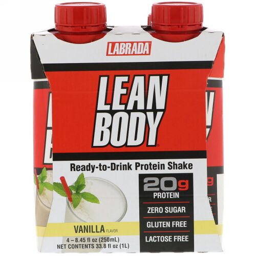 Labrada Nutrition, リーンボディ、すぐに飲めるプロテインシェイク、バニラ、4本、各8.45液量オンス（250ml） (Discontinued Item)