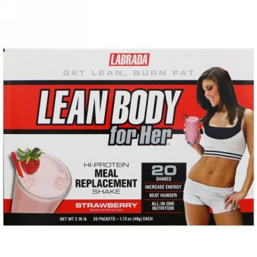 Labrada Nutrition, リーンボディーフォー・ハー、 高タンパク食事代用シェイク、ストロベリー味、20 袋、各1.73 oz (49 g) (Discontinued Item)