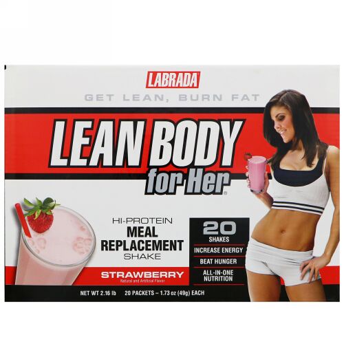 Labrada Nutrition, リーンボディーフォー・ハー、 高タンパク食事代用シェイク、ストロベリー味、20 袋、各1.73 oz (49 g) (Discontinued Item)