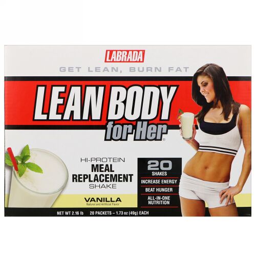 Labrada Nutrition, 女性用リーンボディ、高タンパク食事代換用シェイク、バニラ、20袋、各1.73 oz (49 g) (Discontinued Item)