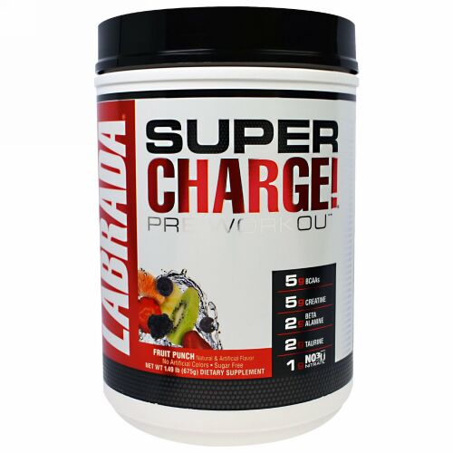Labrada Nutrition, スーパーチャージ！プレワークアウト、フルーツパンチ、1.49ポンド（675 g） (Discontinued Item)