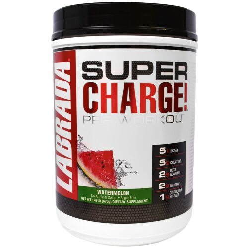 Labrada Nutrition, スーパーチャージ！プレワークアウト、スイカ、1.49 ポンド（675 g） (Discontinued Item)