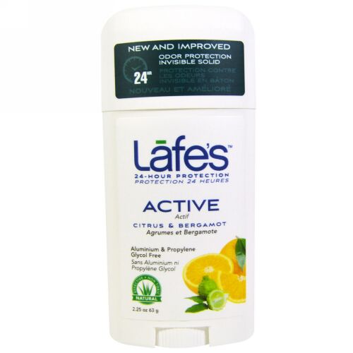 Lafe's Natural Bodycare, アクティブ、防臭インビジブルソリッド、シトラス & ベルガモット、2.25 oz (63 g) (Discontinued Item)
