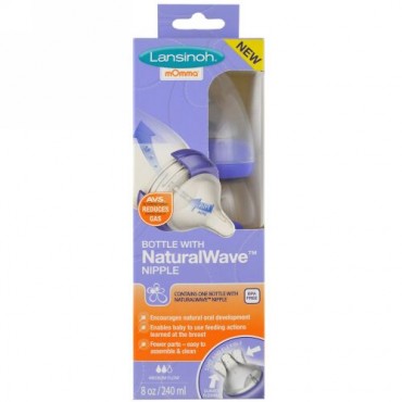 Lansinoh, ナチュラルウェーブニップルボトル、中流量、8オンス (240 ml) (Discontinued Item)