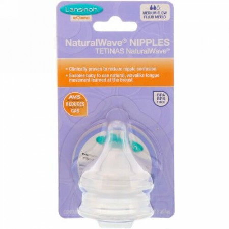 Lansinoh, mOmma、NaturalWaveニップル、中流量、2中流量ニップル