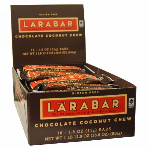 Larabar, オリジナルフルーツ&ナッツ フードバー、チョコレートココナッツチュー、16本入、1本あたり1.8オンス (51 g) (Discontinued Item)