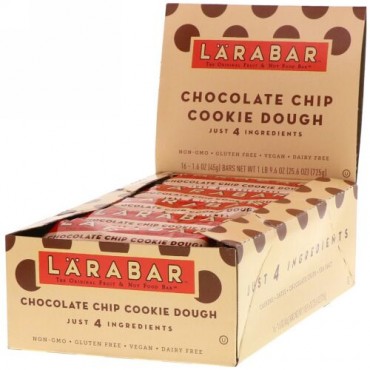 Larabar, オリジナルフルーツ＆ナッツフードバー、チョコレートチップクッキー生地、16本、各45g（1.6オンス）