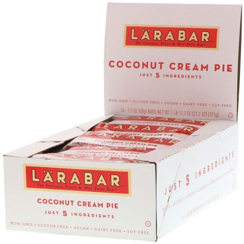 Larabar, オリジナルフルーツ＆ナッツフードバー、ココナッツクリームパイ、16本、各48g（1.7オンス）