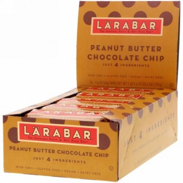 Larabar, オリジナルフルーツ＆ナッツフードバー、ピーナッツバターチョコレートチップ、16本、各45g（1.6オンス）