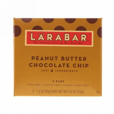 Larabar, The Original Fruit & Nut Food Bar, Peanut Butter Chocolate Chip, 5 Bars, 1.6 oz (45 g) Each