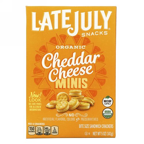 Late July, オーガニック ミニ一口サイズ サンドクラッカー, チェダーチーズ, 5 oz (142 g)