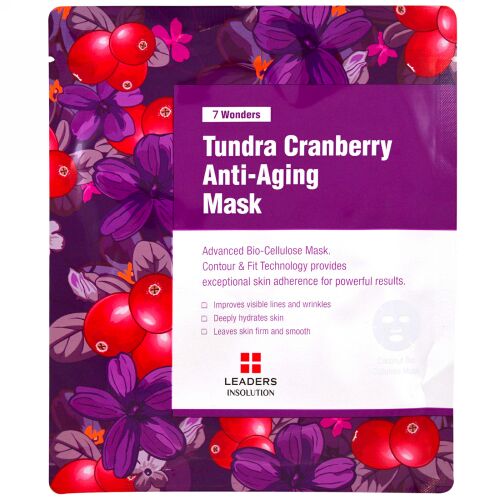 Leaders, 7 Wonders, Tundra Cranberry Anti-Aging Mask, 1 Sheet, 1.01 fl oz (30 ml)