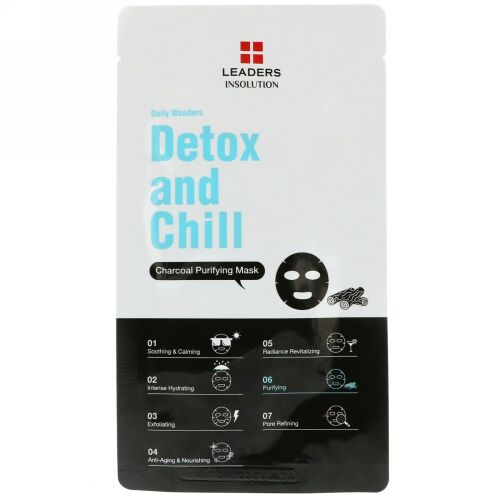 Leaders, デトックス&チル、木炭浄化マスク、1マスク、0.84 fl oz (25 ml) (Discontinued Item)