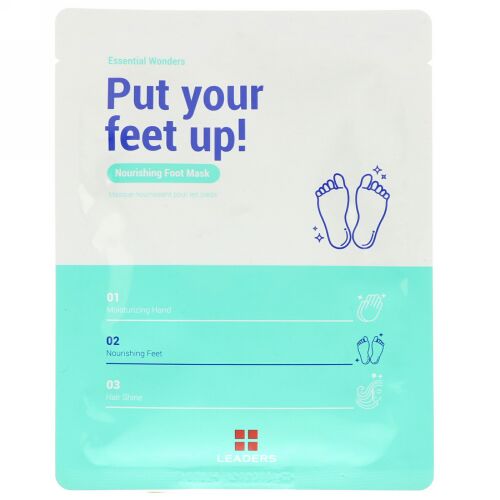 Leaders, エッセンシャルワンダー、足を上げてリラックス、栄養豊富なフットマスク、18 ml (Discontinued Item)