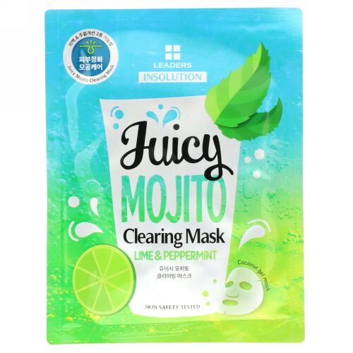 Leaders, Insolution, Juicy Mojito Clearing Mask, Lime & Peppermint, 1 Sheet, 1.01 fl oz (30 ml) (Discontinued Item)