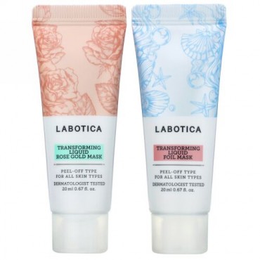 Leaders, Labotica、トランスフォーミングリキッドマスクキット、ローズゴールド & ホイル、マスク2枚、各0.67液量オンス (20 ml) (Discontinued Item)