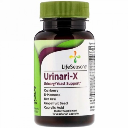 LifeSeasons, ユリナリ-X尿/酵母サポート、ベジタリアンカプセル15錠