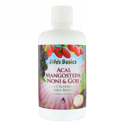 LifeTime Vitamins, ライフズ ベーシックス、4-イン-1 スパーフルーツ ジュース ブレンド、アサイー・マンゴスチン・ノニ・ゴジ、32 fl oz (946 ml)