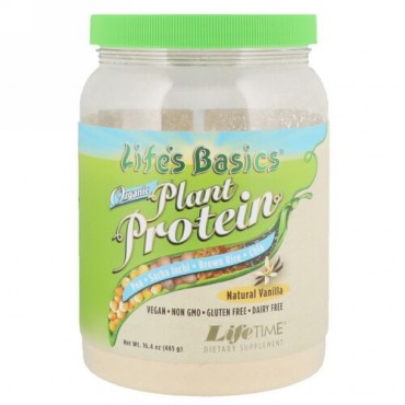 LifeTime Vitamins, ライフズベーシック、オーガニック植物プロテイン、天然バニラ、16.4オンス (465 g) (Discontinued Item)