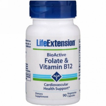 Life Extension, BioActive、 葉酸 & ビタミンB12、 90ベジタリアンカプセル