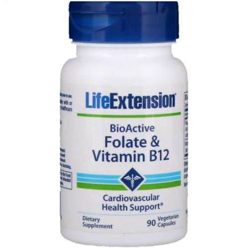 Life Extension, BioActive、 葉酸 & ビタミンB12、 90ベジタリアンカプセル
