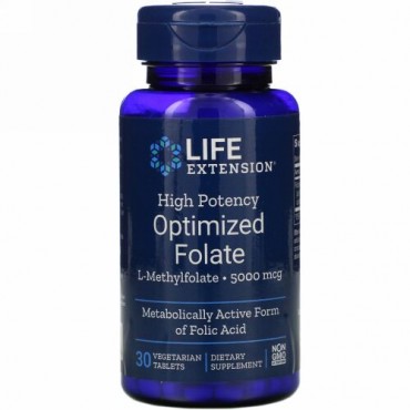 Life Extension, High Potency Optimized Folate, 5,000 mcg, 30 Vegetarian Tablets