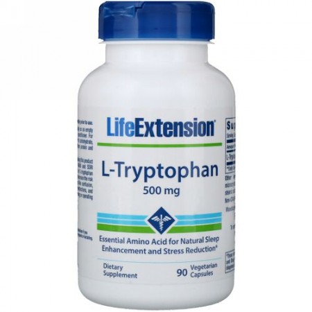 Life Extension, L-トリプトファン、500mg、植物性カプセル90粒