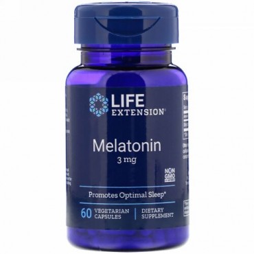 Life Extension, メラトニン、3 mg、植物性カプセル 60粒