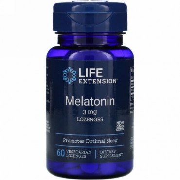 Life Extension, メラトニン、3mg、植物性トローチ 60粒