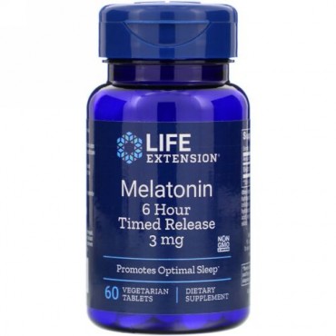 Life Extension, Melatonin（メラトニン）、6時間タイムリリース、3mg、植物性タブレット60粒