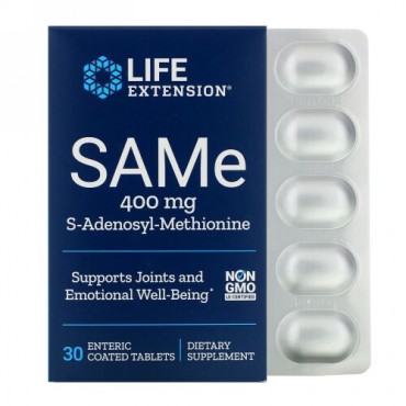 Life Extension, SAMe、S-アデノシル-メチオニン、400 mg、腸溶性コーティングタブレット30粒