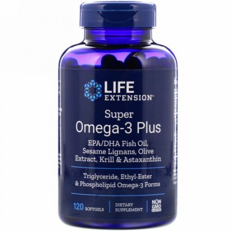 Life Extension, スーパーオメガ3プラス、ソフトジェル120粒