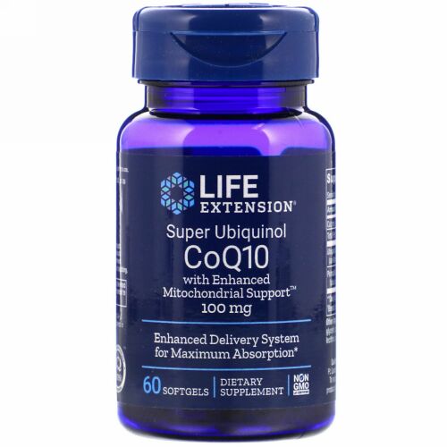 Life Extension, ミトコンドリアのサポートを強化したスーパーユビキノールCoQ10、100 mg、ソフトジェル60粒