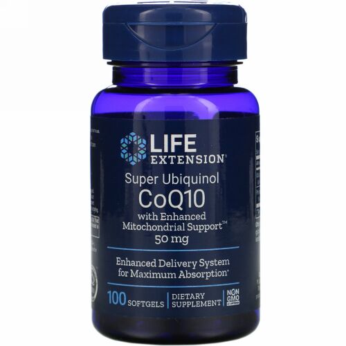 Life Extension, スーパーユビキノール CoQ10、強化ミトコンドリアサポート配合、50 mg、ソフトジェル 100 錠