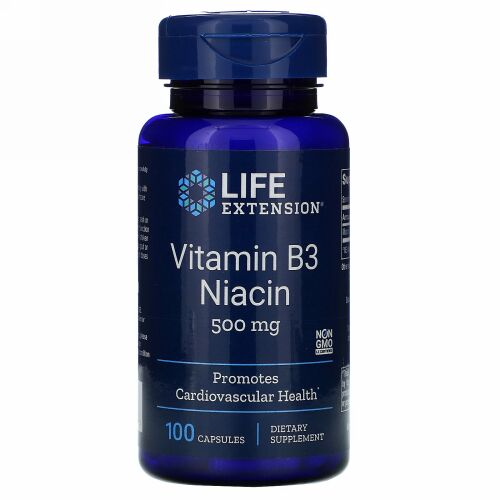 Life Extension, ビタミンB3ナイアシン、500 mg、100カプセル