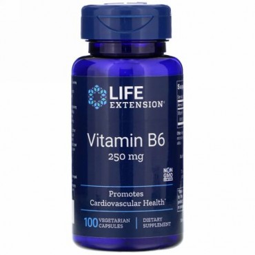 Life Extension, ビタミンB6、250mg、ベジタリアンカプセル100個