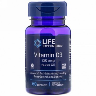 Life Extension, ビタミンD3、125mcg（5,000IU）、ソフトジェル60粒