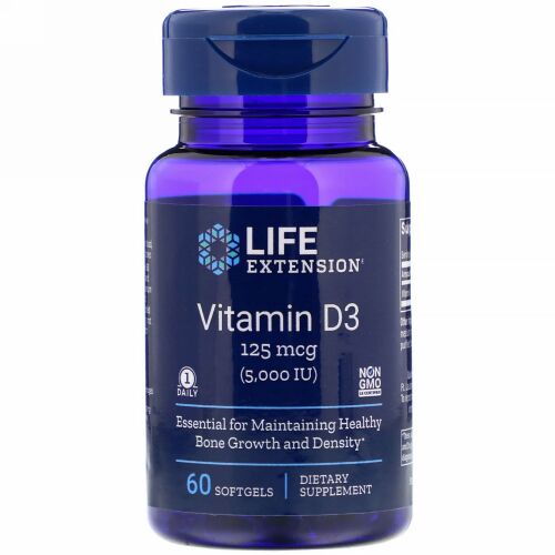Life Extension, ビタミンD3、125mcg（5,000IU）、ソフトジェル60粒