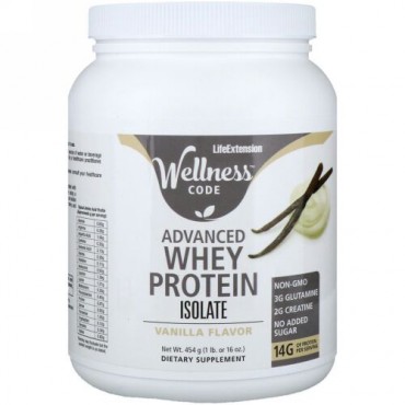 Life Extension, Wellness Code, Advanced Whey Protein Isolate, Vanilla Flavor, 1 lb (454 g) (Discontinued Item)