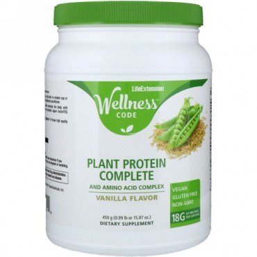 Life Extension, Wellness Code, Plant Protein, Complete and Amino Acid Complex, Vanilla Flavor, 15.87 oz (450 g) (Discontinued Item)
