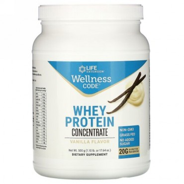 Life Extension, Wellness Code, Whey Protein Concentrate, Vanilla Flavor, 1.10 lb (500 g)
