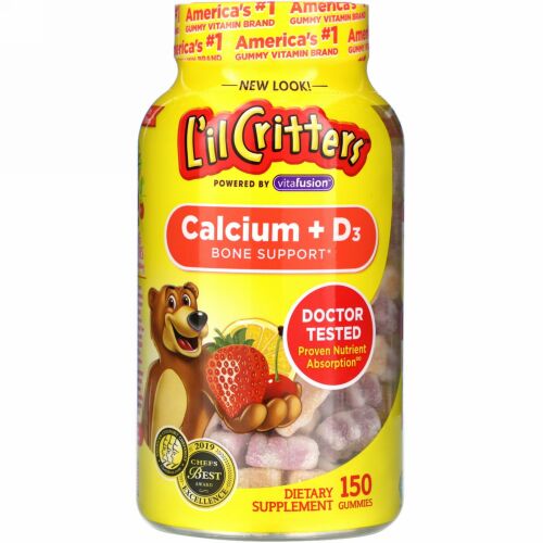 L'il Critters, Calcium + D3, Bone Support, Black Cherry, Orange & Strawberry Flavors, 150 Gummies
