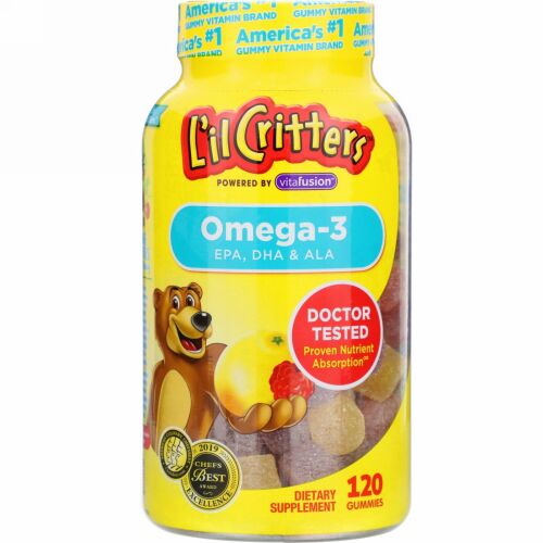 L'il Critters, オメガ3、ラズベリーレモネード味、グミ120粒