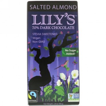 Lily's Sweets, 70%ダークチョコレート、塩味アーモンド、2.8オンス (80 g) (Discontinued Item)