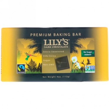 Lily's Sweets, プレミアムベーキングバー、ダークチョコレート、4オンス (113 g) (Discontinued Item)