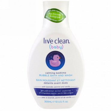 Live Clean, ベビー、カーミングベッドタイム、バブルバス & ウォッシュ、10液量オンス (300 ml)