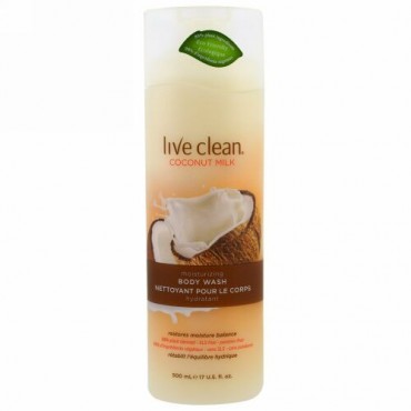 Live Clean, モイスチャライジングボディウォッシュ、ココナッツミルク、17液量オンス (500 ml)