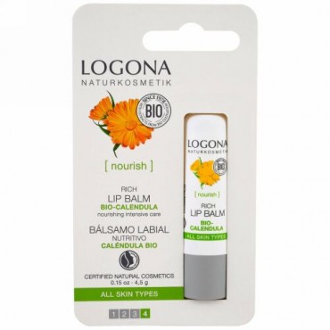 Logona Naturkosmetik, リッチバイオカレンドゥラ・リップバーム、0.15 fl oz (4.5 g) (Discontinued Item)